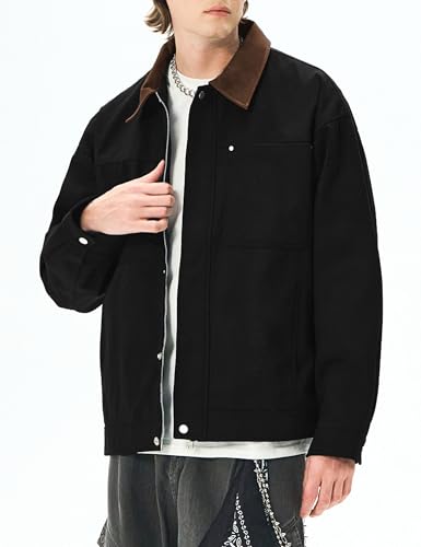 Men's Lightweight Jackets Full Zip Casual Barn Jacket Cotton Workwear Coat Fall Outwear with Pockets3