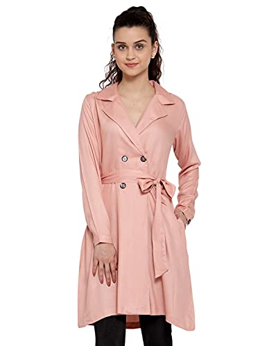 Image of Style Quotient Women Black Solid Double-Breasted Trench Coat