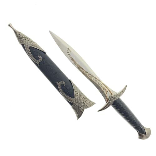 Fantasy Edge 11 Inch Medieval Elvish Style Short Sword Decorative Ring Design Collectible Cosplay Renaissance Character Accessory Stainless Steel Finish with Scabbard