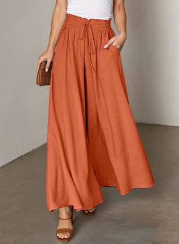 Image of Dokotoo Pants for Women Casual Elastic Waist Wide Leg Pants with Pockets