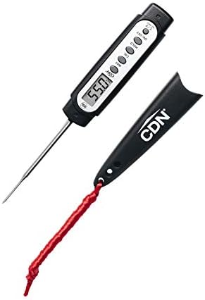 CDN ProAccurate® Waterproof Digital Thermometer with Protective Sheath, Easy to Read Display, 2.75" Stem with Thin Tip, Black/White (Q2-450X)