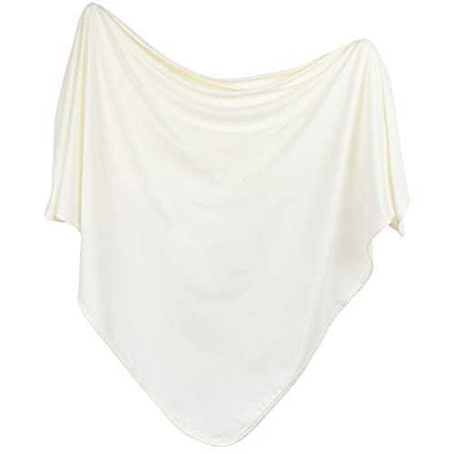 Image of Ely's & Co. Cotton Knit Jersey Swaddle Blanket and 2 Beanie Baby Hats Gift Set, Large Receiving Blanket (Ivory)