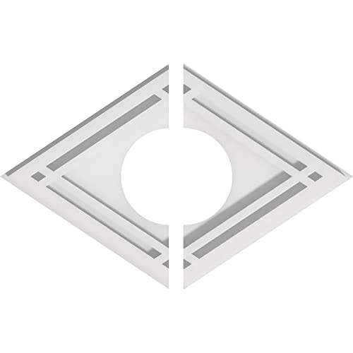 Image of Ekena Millwork CMP14X9DD2-04000 Diamond Architectural Grade PVC Contemporary, Two Piece Urethane Ceiling Medallions 14 inchW x 9 3 /8 inchH x 4 inchID x 4 3 /4 inchC x 1 inchP
