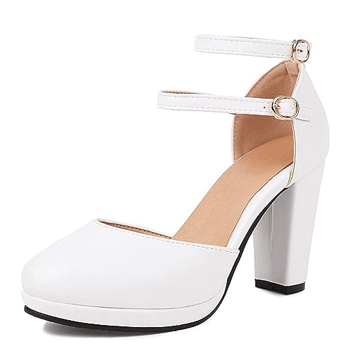 Betastella Women's Ankle Strap Pumps Closed Toe Chunky Mary Janes Vintage Block Heels Dress Shoes