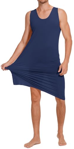 Mens Ice Silk Nightshirt Short Sleeves Pajama Sleep Shirt Sleeveless Sleep Gowns Nightwear for Sleeping