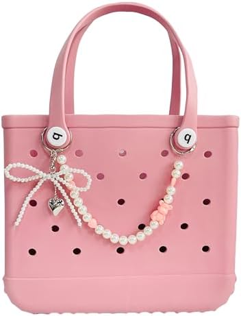 QTMY Pearl Beaded Bow Charms for Bogg Bag Accessories Rubber Beach Bag, Boho Purse Charms,806