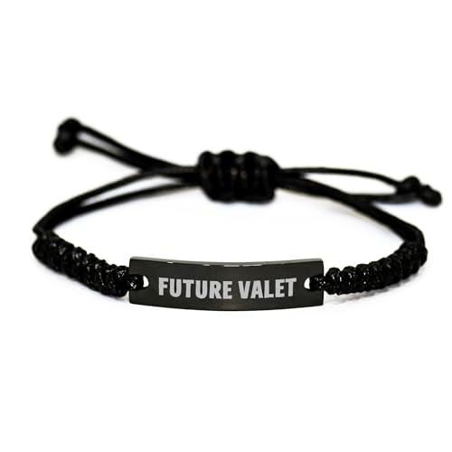 Future Valet Gifts from Friends and Family for Him, Inspirational Rope Valet Christmas Unique Gift, Adjustable Black Rope Valet, Engraved Black Stainless Steel