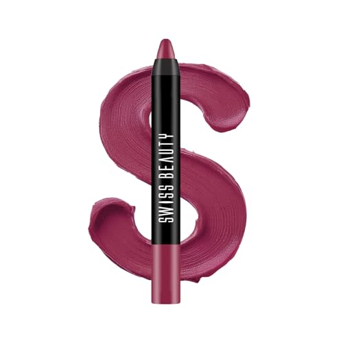 Image of Swiss Beauty Matte Long Lasting Stay Maxx Lip Crayon Lipstick | Matte Finish | 12-Hour Stay | Smudge Proof | Lightweight | Shade-Burgundy, 3.5g
