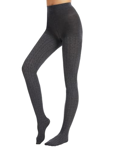 Pularlegs Women's Cable Knit Tights - Soft Cozy Warm Opaque 1-Pack for Fall Winter, Everyday Wear in Dark Gray (L/XL)