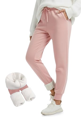 FULLSOFT Thick Fleece Lined Sweatpants for Women-Thermal Warm Athletic Joggers with Pockets Lounge Pants for Running Winter(Pink Medium)