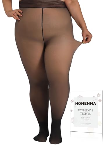 HONENNA Plus Size Fleece Lined Tights, Fake Transparent Curvy Winter Thermal Tights for Women under Dress, medias térmicas, Black-3XL-4XL