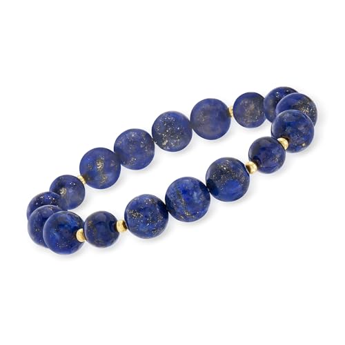 Ross-Simons 8-10mm Lapis Bead Stretch Bracelet With 14kt Yellow Gold. 7 inches