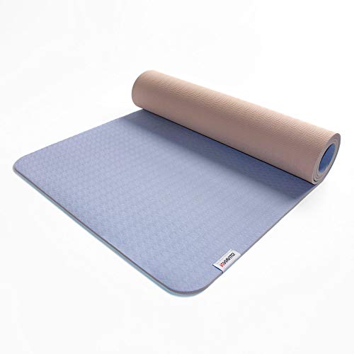 Viavito Unisex's Ayama 6mm TPE Yoga Mat with Carry Strap, Blue/Peach, 183 x 61 x 0.6 cm