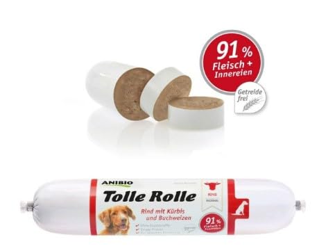 Anibio 8 x Tolle Rolle Rind 400g | Single Protein | hochwertiges Nassfutter für Hunde | mit Kürbis und Buchweizen | Getreidefrei | ohne künstliche Zusätze | Glutenfrei | Made in Germany