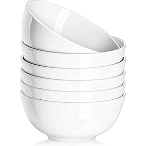 DELLING Ultra-Strong 22 Ounce Soup Bowls, Cereal Bowl, 6 inch Bowls Set, White Ceramic Bowls, White Bowls for Kitchen, Snack Rice Pasta Salad Oatmeal, Set of 6, Dishwasher & Microwave Safe