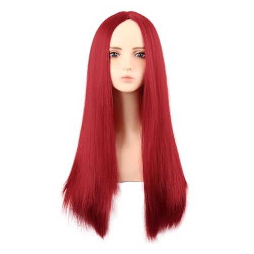 MapofBeauty 28 Pollice/70 cm Monochrom Lungo Lisci Parrucche Alto-temperatura fibra Ordinario Parrucche (Rosso)
