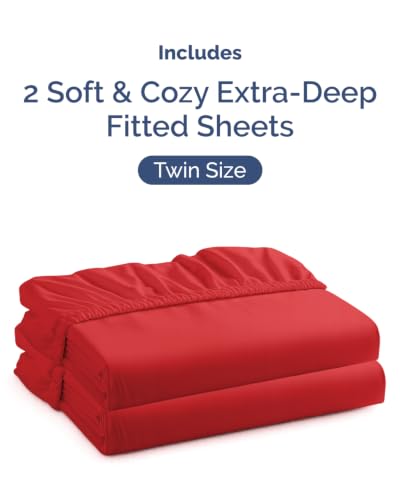 Image of CGK Linens 2 Pack Extra Deep Twin Fitted Sheets - Red