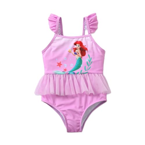 Disney Princess Bathing Suit Ariel Rapunzel Belle Cinderella Jasmine One Piece Toddler Girls Swimsuit 5-6T Purple cover