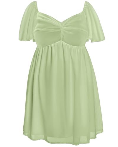 Image of Pinup Fashion Plus Size Graduation Homecoming Chiffon A-line Short Dress | Chiffon, sweetheart neck, square back neckline, ruched front bust, A-line short dress, suitable for graduation, homecoming