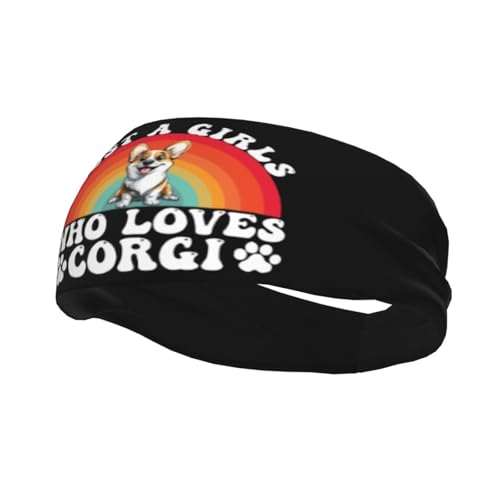 Just A Girls Who Loves Corgi Dog Adjustable Sports Headband Moisture Wicking Sweatband for Running Workout