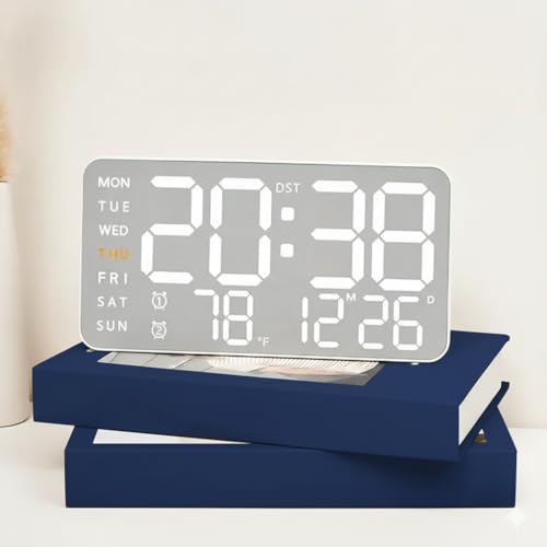Image of Niyam LED Digital Wall Clock with Temperature & Humidity Display, Metal Brushed Finish, Multifunctional Electronic Alarm Clock, USB Powered for Home & Office (White 5515)