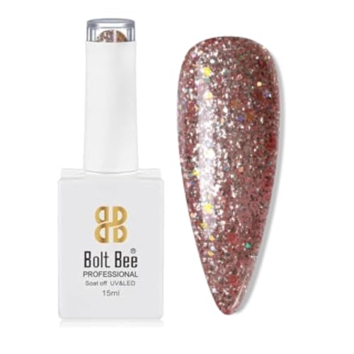 Image of Bolt Bee Gold Glitter Color Gel Nail Polish Soak Off UV Gel DIY at Home Manicure Salon Nail Art (87, 15ml)