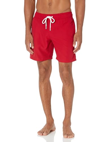 Amazon Essentials Herren 18cm Badehose mit Netzfutter, Taschen und Kordelzugverschluss, Rot, M