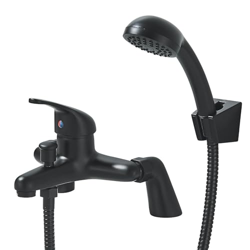 TTICCTIY Bathroom Sink Taps Black with Shower Head, Modern Bath Tap with Shower Kit, Single Lever Monobloc Bathroom Shower Mixer Taps