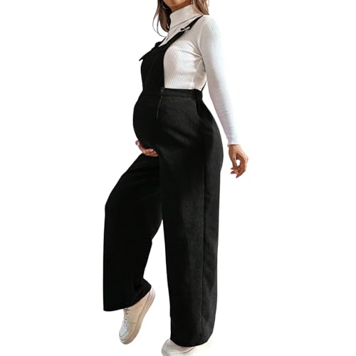 Cnrfeoap Overol de maternidad de pana con correas ajustables, pantalones largos de invierno para futura madre, disfruta de la comodidad, pantalones de maternidad ajustables, Negro, XL