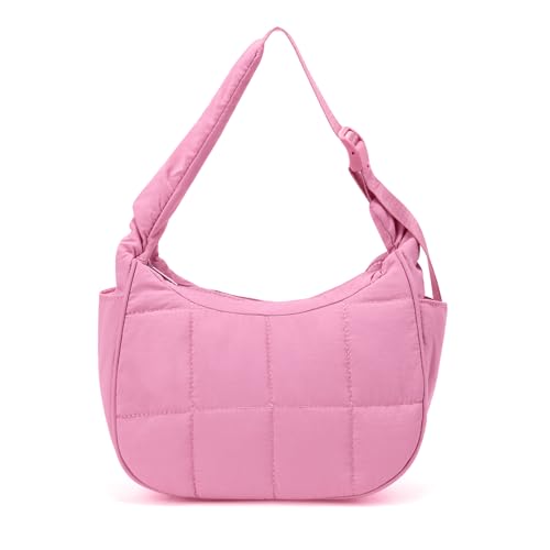 Puffer Crescent Shoulder Bag for Women, Quilted Small Nylon Underarm Purses Handbags with Adjustable Strap
