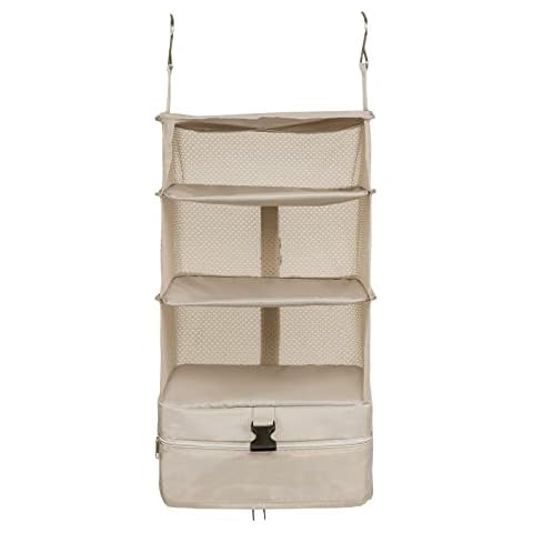 Surblue Hanging Closet Storage Bag Collapsible 3-Shelf Washable Oxford Fabric with 2 Hooks (L 11.4111.4119.68in, Beige) Cover