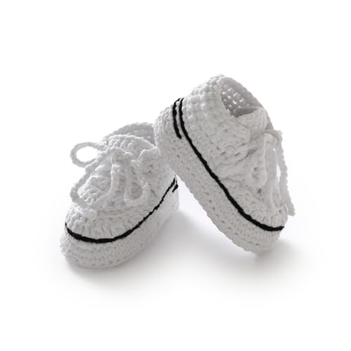 mimixiong Baby Booties Crochet Hand Knitting Shoes for Infant Sneakerheads Soft Booties for Newborn Boys and Girls Gift 0-3 Months White