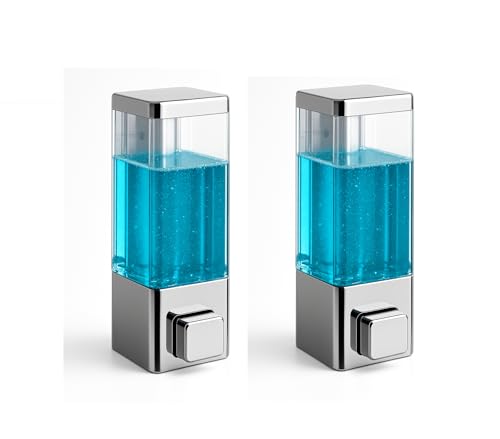 Image of Cube ABS Wall Mounted Soap Dispenser for Shampoo, Sanitizer, Lotion, Dish Wash Gel - Refillable Liquid Pump for Bathroom, Kitchen (Pack of 2)