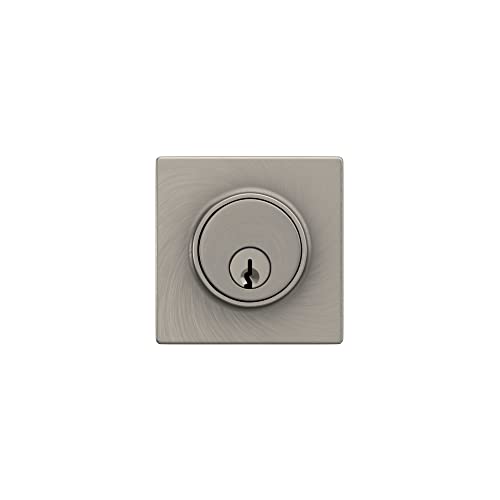 Image of Deadbolt with SquareTrim, Keyed 1 Side, Satin Nickel Finish