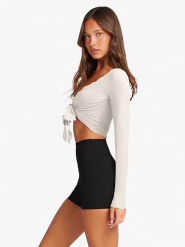 LASLULU Womens Tie Front Wrap Tops Long Sleeve Bolero Shrugs Crop Cardigan Yoga Ballet Cover up Tops Pilates Outfits2