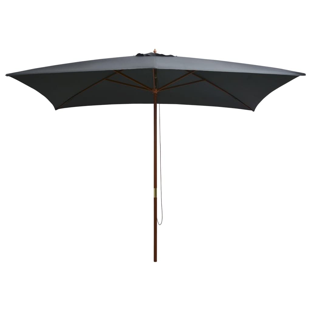 Generisch Parasol ogrodowy z drewnianym masztem 200 x 300 cm, prostokątny parasol przeciwsłoneczny z drewna, odporny na promieniowanie UV parasol przeciwsłoneczny, antracytowy, średnica masztu 38 mm