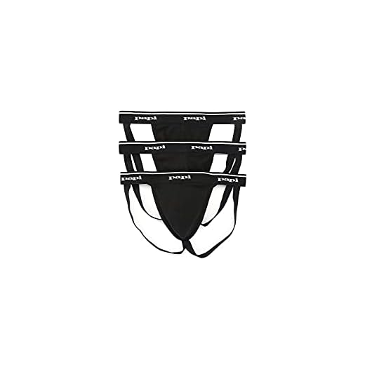 Papi Men's Premium Performance 3-Pack Jockstrap, Athletic Supporter, Breathable Male Workout Underwear, Black, Small