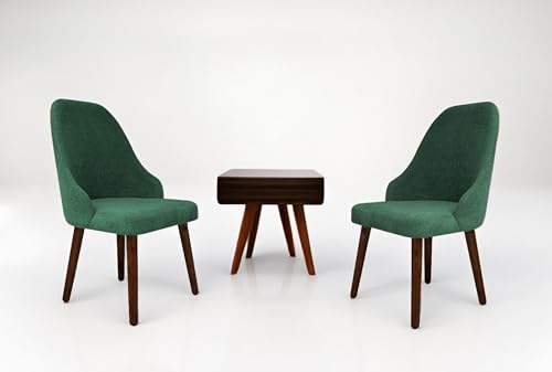 Image of DaneWood Wooden Upholstered Dining Chair | Single Accent Chair for Living /Drawing Room, Bedroom & Office | Upholstery Barrel Arm Chairs with Velvet Fabric, Sheesham Wood Legs, Green, Height 37.5 inch