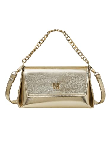 QWINEE Women's Gold Purses Leather Crossbody Bags Metallic Flap Clutch Mini Square Bag for Wedding/Prom/Party