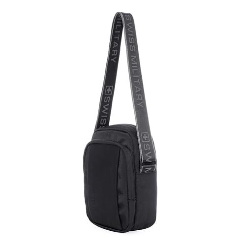 Image of SWISS MILITARY Black Gold Collection Trail Stylish Travel Sling Bag with Multiple Compartments & Compact Crossbody, 4L Capacity, 1680D Polyester, Adjustable Shoulder Strap with Keychain Holder (4L)