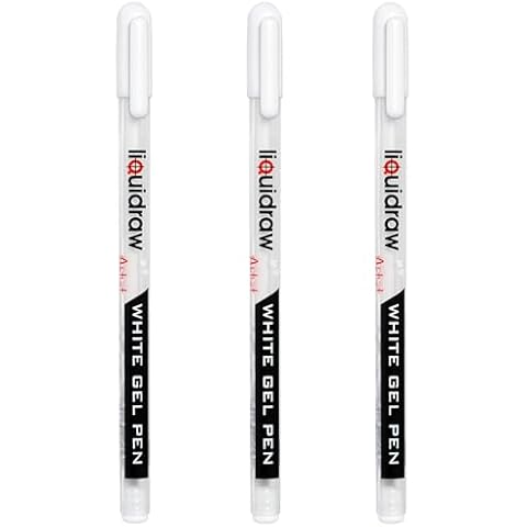 Liquidraw White Gel Pens Set of 3 For Art, Black Paper 0.8mm Fine Point Gel Pen For Artists, Highlights, Drawing, Writing & Sketching Designs Cover