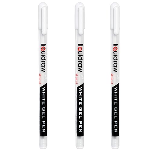 Liquidraw White Gel Pens - Set of 3 | 0.8mm Fine Point Gel Pen For Artists | Ideal for Highlighting Colouring Drawing Writing & Sketching | Ideal For Writing On Black Paper | Must-Have Art Supplies