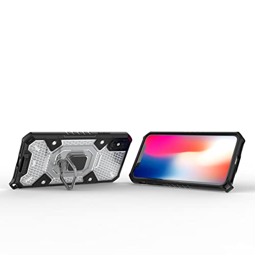 Image of Thermoplastic Polyurethane Tough Armor Bumper Back Case Cover For iPhone Xs|Ring Holder & Kickstand In-Built|360 Degree Protection Back Case Cover For iPhone Xs (Transparent)