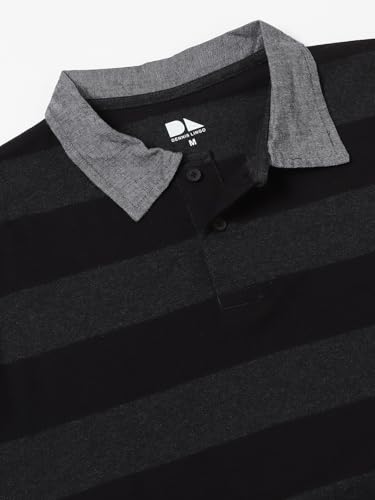 Image of Dennis Lingo Men's Cotton Grey Stripes Regular Fit Button-Down Half Sleeve Polo Tshirt