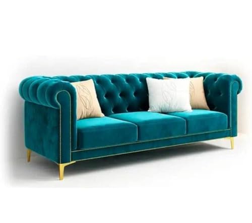 Image of Royale Hand Tufted Five (3+1+1) 5- to 6-Person SofaElegant Wooden Base Sofa In Wide Extravagant Fabric, Gives Luxurious Look For Home /Living Room /Office /Guest Room /Hotels, Green