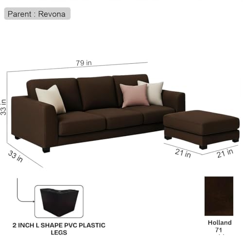 Image of FURNY Revona 4 Seater L Shape Sofa Set with Movable Ottoman | Flexible Left or Right Layout | Plush Velvet Fabric (Dark Brown) | Perfect for Living Room, Guest Room & Office
