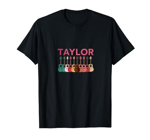 Taylor Personalized Name I Love Taylor Guitar Pink T-Shirt