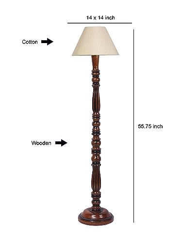 Image of Floor Lamp with Wooden Base - Height 55 inch, Light Tan | Modern Standing Lamp for Living Room, Bedroom & Office | Stylish & Elegant Home Lighting Decor | Decorative Lamp