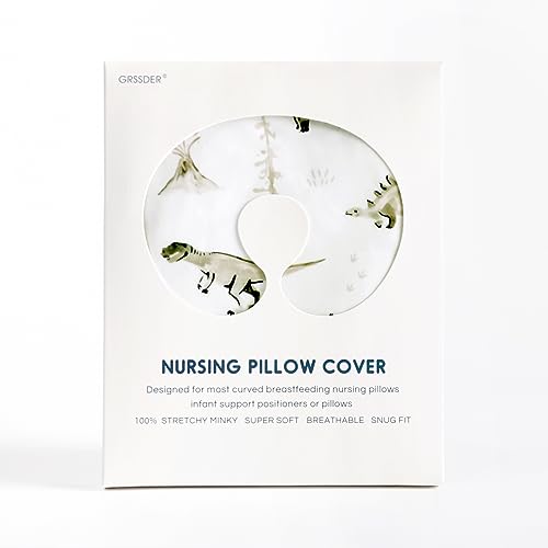 Image of GRSSDER Nursing Pillow Cover Stretchy Minky Removable Nursing Covers for Breastfeeding Pillows, Ultra Soft Comfortable Slipcover for Boy and Girls, Stylish Pretty Dinosaur