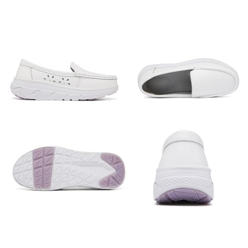 Image of Women's Platform Orthopedic Nurse Working Shoes,Comfortable Breathable Slip On Anti-Slip Nursing Restaurant Work Leather Walking Loafers